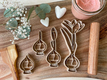 Load image into Gallery viewer, bio cutters, cookie cutters, playdough cutter, play dough cutter, eco cutter, bulb family, crocus, life cycle, 3D printed, biodegradable, nature based toys, educational, sensory activity