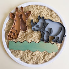 Load image into Gallery viewer, Giraffe and Rhino Sensory Play Tray for open-ended play