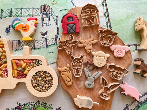 bio cutters, cookie cutters, playdough cutter, play dough cutter, eco cutter, farm animals, horse, lamb, rabbit, pig, cow, stable, cookie cutter, playdough, kinetic sand, air dry clay, montessori, classroom, 3D printed, biodegradable, nature based toys, educational, sensory activity, farm life, farm animals