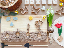 Load image into Gallery viewer, bio cutters, cookie cutters, playdough cutter, play dough cutter, eco cutter, bulb family, crocus, life cycle, 3D printed, biodegradable, nature based toys, educational, sensory activity