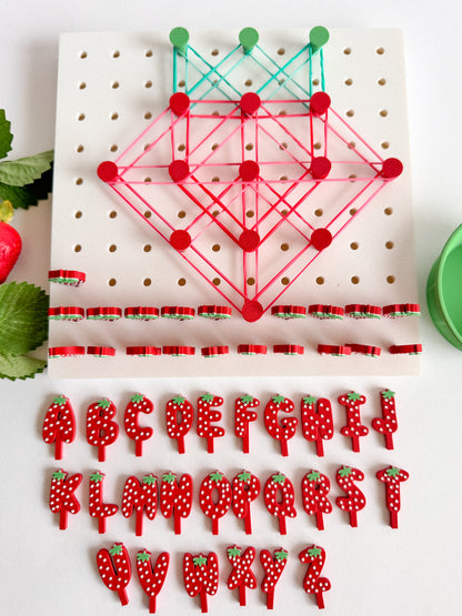 Strawberry Alphabet, Numbers and Loose Parts Set | Designed to use with our Geoboard