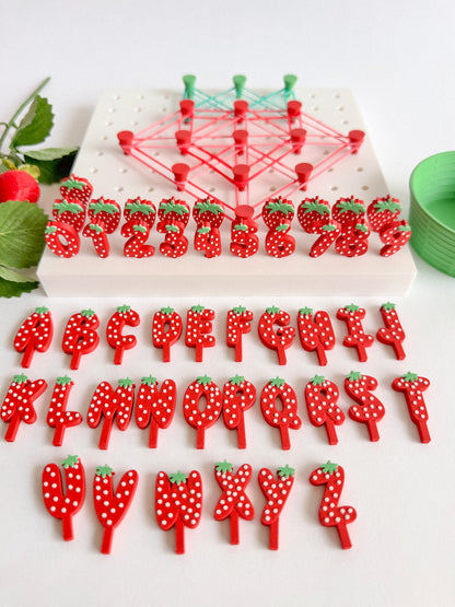 Strawberry Alphabet, Numbers and Loose Parts Set | Designed to use with our Geoboard