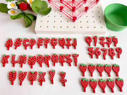 Strawberry Alphabet, Numbers and Loose Parts Set | Designed to use with our Geoboard