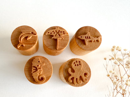 Ocean-themed Wooden stamps set of 5 (design 1)