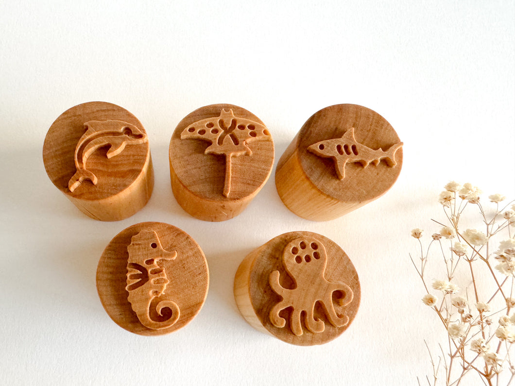 Ocean-themed Wooden stamps set of 5 (design 1)