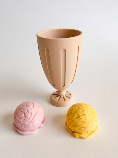 Sundae Cup + Realistic Ice Cream Scoop - Ready to 3D Print STL and 3MF Digital Download