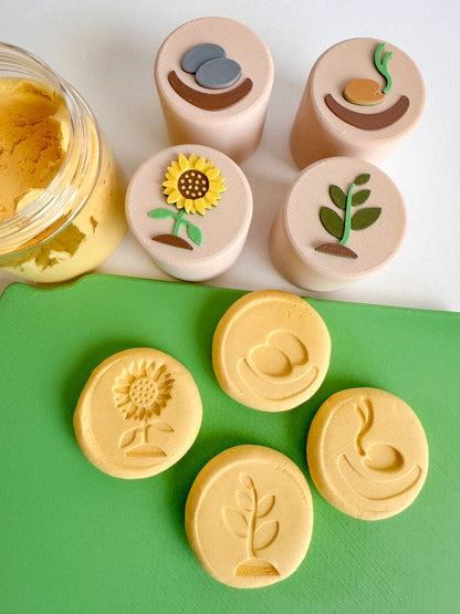 Sunflower Life Cycle Double-Sided Stamp Set (Set of 4) Ready to 3D Print STL and 3MF Digital Download