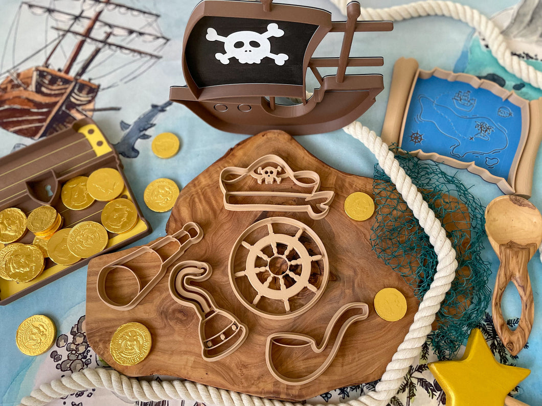 pirate, Nature based toys, woobewee, sensory play, sensory tray, sensory activity, water play, playroom, homeschool, unschool, classroom, preschool, educational activity, learning, playing, flisat table, sensory bin, outdoor play, mud kitchen, muddy play, fizzy play, Montessori, openended play, eco cutter, eco cutters, bio cutters, bio trays, biodegradable, plant based, play dough cutter, cookie cutter, wooden stamps, wooden trays, wooden toys, nature inspired, rolling pin, play dough roller