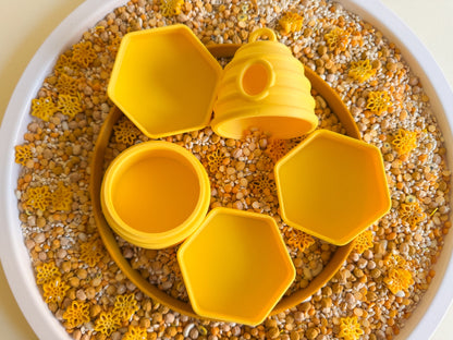 Buzzing Beehive and Mini Honeycomb Tray for Sensory Play (3D-printed)