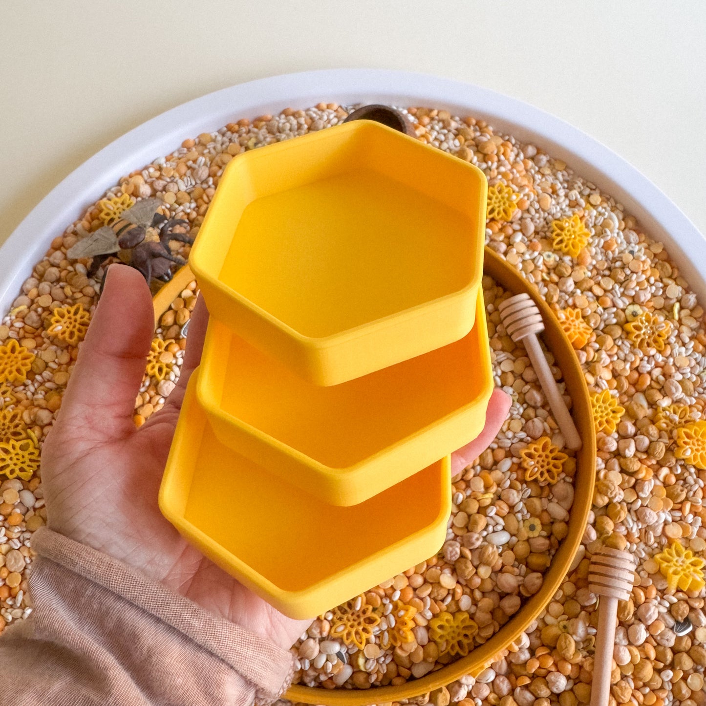 Buzzing Beehive and Mini Honeycomb Tray for Sensory Play (3D-printed)