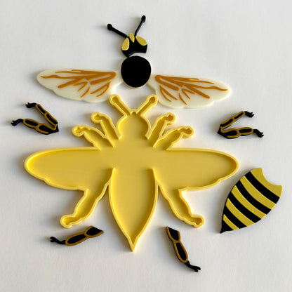 Bee Puzzle with tray and bee body parts Ready to 3D Print STL and 3MF Digital Download