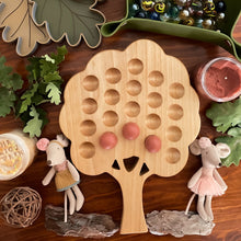 Load image into Gallery viewer, nature based toys, educational resources, homeschool, unschool, preschool, toddler, wooden board, twenty frame board, counting board, math board, handmade wooden tray, learning, playing, montessori, waldorf, reggio emilia, educational, tree board, nature treasure

