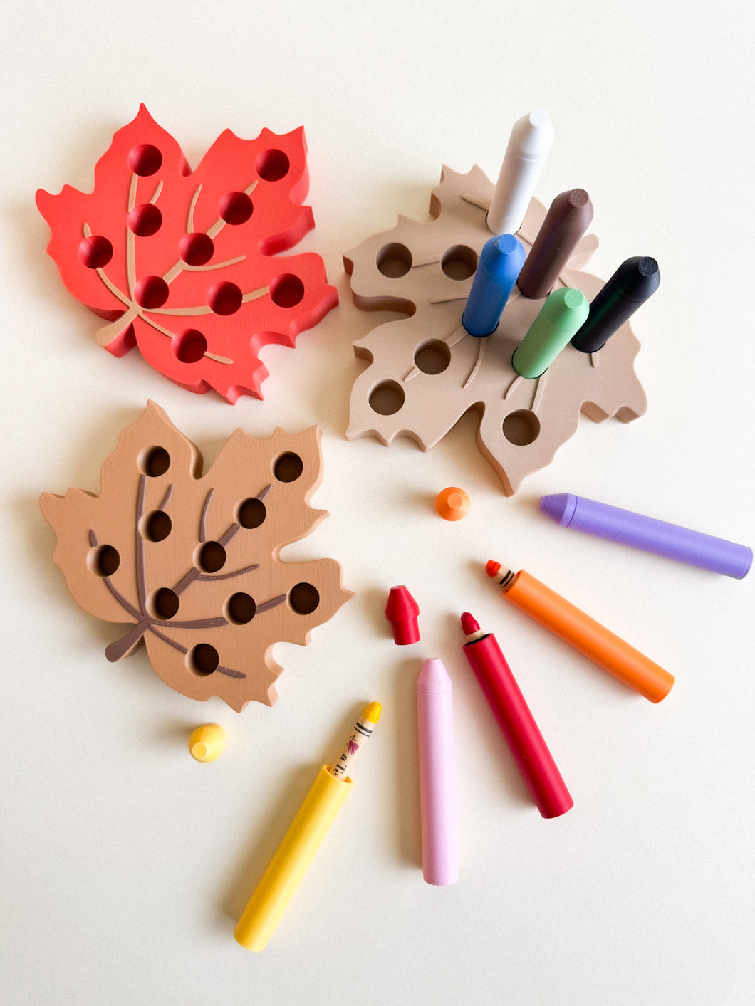Leaf Crayon Holder + Colorful Crayon Storage Boxes, 3D-printed