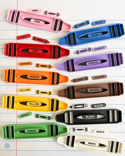 Color Crayon Tray, Loose Parts and Labels for Sensory Play