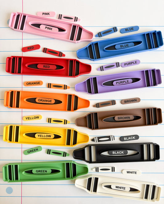 Color Crayon Tray, Loose Parts and Labels for Sensory Play