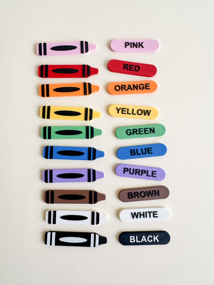 Color Crayon Tray, Loose Parts and Labels for Sensory Play