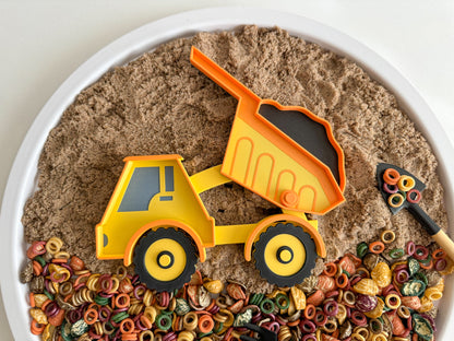 Dump Truck Bio Sensory Tray with movable wheels and bed