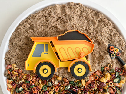 Dump Truck Bio Sensory Tray with movable wheels and bed