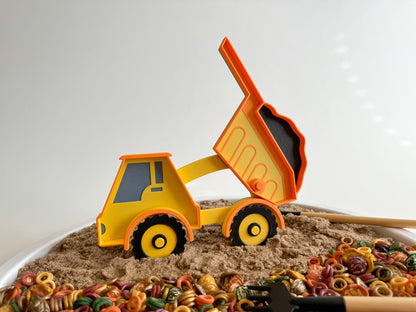 Dump Truck Bio Sensory Tray with movable wheels and bed