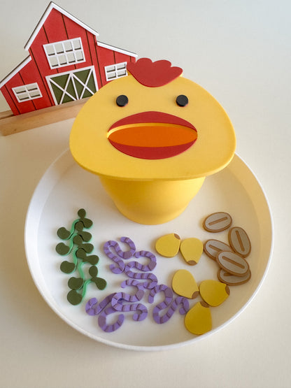 Feed the Chicken Sensory Play Tube with 20 pcs Garden Feast