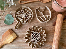 Load image into Gallery viewer, bio cutters, cookie cutters, playdough cutter, play dough cutter, eco cutter, flower, tulip, dandelion, daisy, flowers, cooke cutter, playdough, kinetic sand, air dry clay, montessori, classroom, 3D printed, biodegradable, nature based toys, educational, sensory activity
