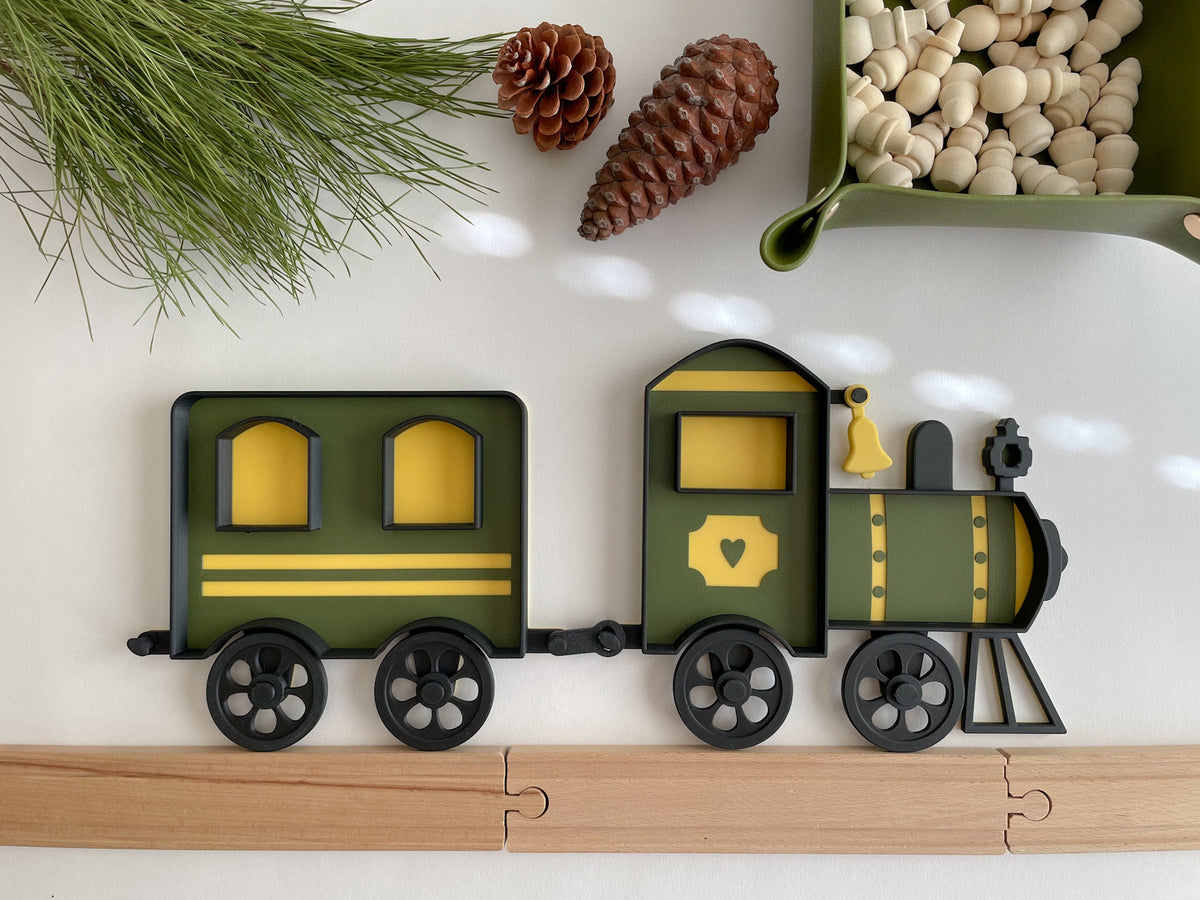 Train Bio Sensory Tray with movable wheels