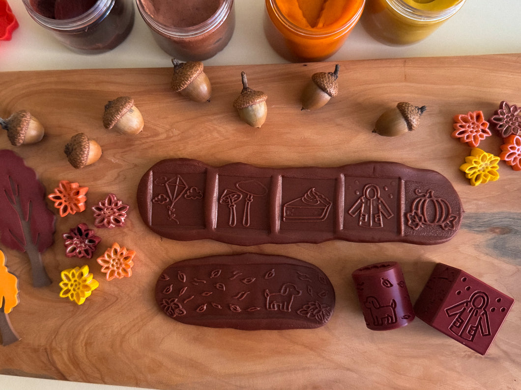 Fall-themed Playdough Rollers and Leaf Molds by inniko