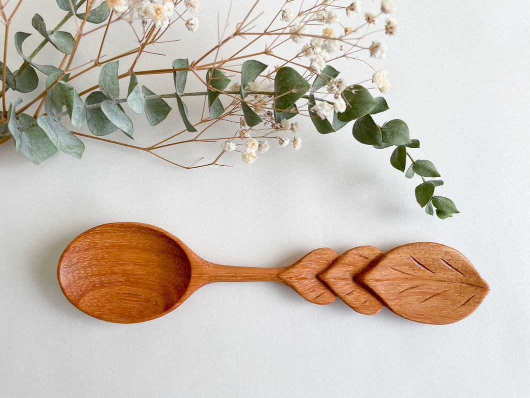 Handcarved Leaf Handle Wooden Spoon