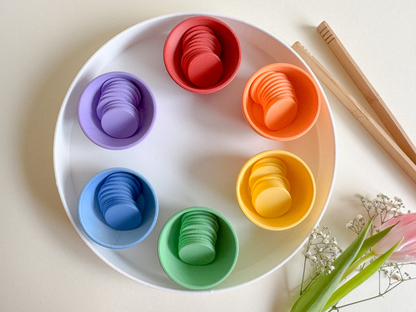 Color Sorting Cups and Coins Set, 3D-printed