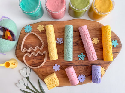 Spring and Easter-themed Playdough Roller and Stamps - A Twist on Classic Dough Play - by inniko