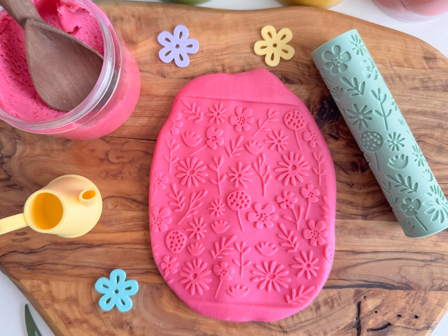 Spring and Easter-themed Playdough Roller and Stamps - A Twist on Classic Dough Play - by inniko