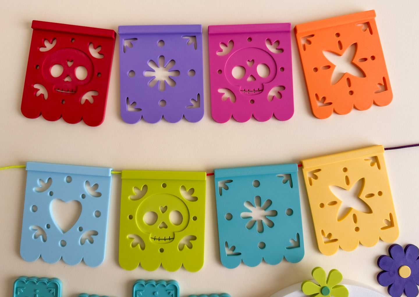 Colorful 3D-Printed Papel Picado Banner and Playdough Bio Molds by WooBeWee™