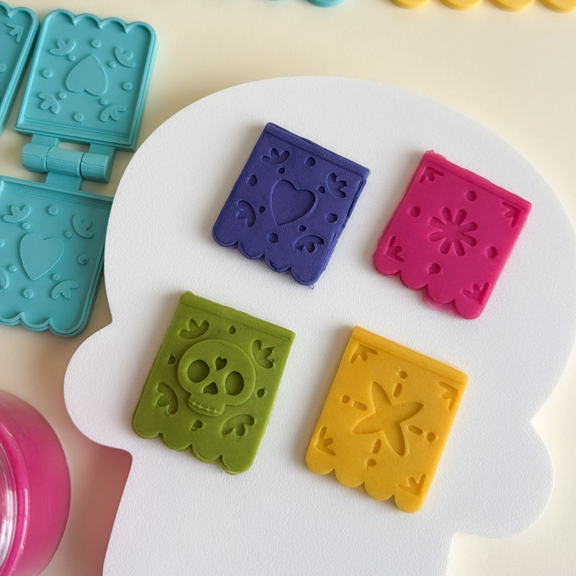 Colorful 3D-Printed Papel Picado Banner and Playdough Bio Molds by WooBeWee™