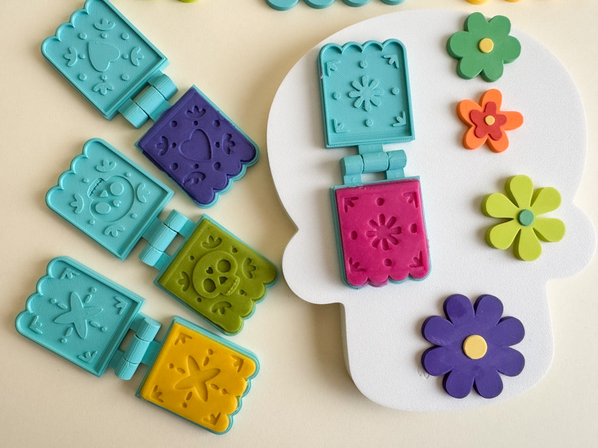Colorful 3D-Printed Papel Picado Banner and Playdough Bio Molds by WooBeWee™