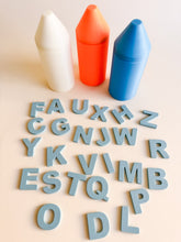 Load image into Gallery viewer, Glow-in-the-Dark Pencil-Shaped Storage Box + Magnetic Letters or Numbers
