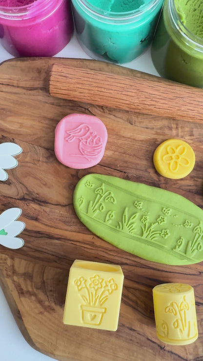 Spring and Easter-themed Playdough Roller and Stamps - A Twist on Classic Dough Play - by inniko