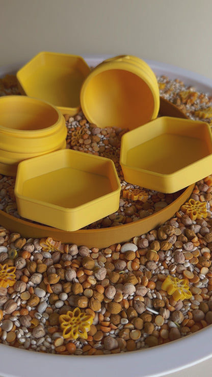 Buzzing Beehive and Mini Honeycomb Tray for Sensory Play (3D-printed)