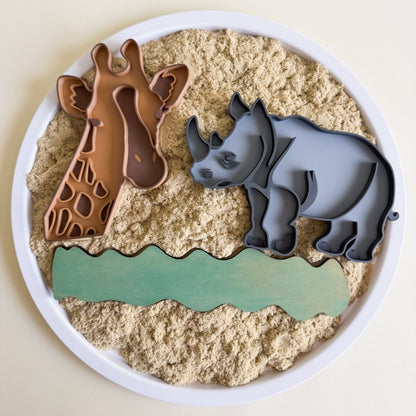 Giraffe and Rhino Sensory Play Tray for open-ended play