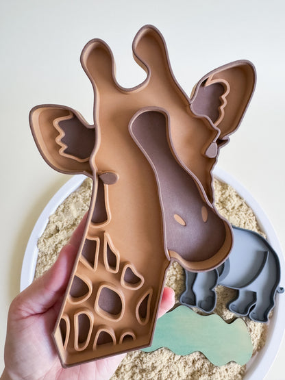 Giraffe and Rhino Sensory Play Tray for open-ended play