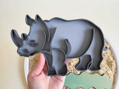 Giraffe and Rhino Sensory Play Tray for open-ended play