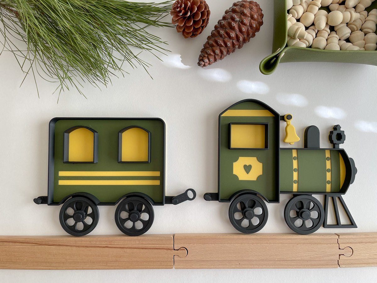 Train Bio Sensory Tray with movable wheels