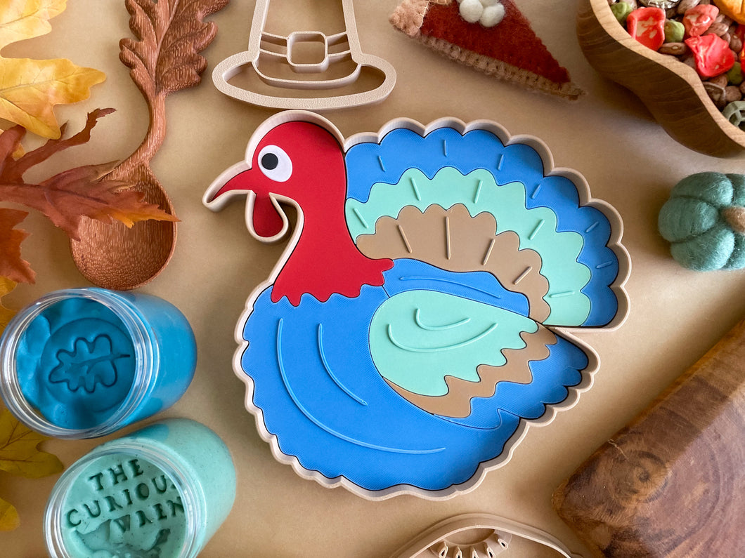 Turkey Shaped Sensory Tray with Puzzle Pieces