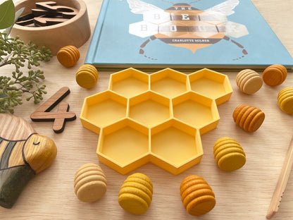 bee, bees, beehive, Nature based toys, woobewee, sensory play, sensory tray, sensory activity, water play, playroom, homeschool, unschool, classroom, preschool, educational activity, learning, playing, flisat table, sensory bin, outdoor play, mud kitchen, muddy play, fizzy play, Montessori, openended play, eco cutter, eco cutters, bio cutters, bio trays, biodegradable, plant based, play dough cutter, cookie cutter, wooden stamps, wooden trays, wooden toys, nature inspired, rolling pin, play dough roller