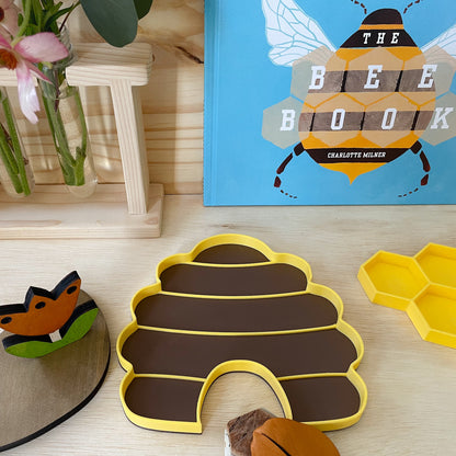 bee, bees, beehive, Nature based toys, woobewee, sensory play, sensory tray, sensory activity, water play, playroom, homeschool, unschool, classroom, preschool, educational activity, learning, playing, flisat table, sensory bin, outdoor play, mud kitchen, muddy play, fizzy play, Montessori, openended play, eco cutter, eco cutters, bio cutters, bio trays, biodegradable, plant based, play dough cutter, cookie cutter, wooden stamps, wooden trays, wooden toys, nature inspired, rolling pin, play dough roller