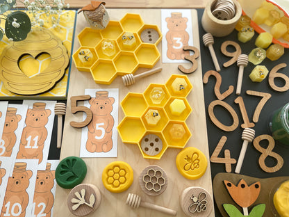 bee, bees, beehive, Nature based toys, woobewee, sensory play, sensory tray, sensory activity, water play, playroom, homeschool, unschool, classroom, preschool, educational activity, learning, playing, flisat table, sensory bin, outdoor play, mud kitchen, muddy play, fizzy play, Montessori, openended play, eco cutter, eco cutters, bio cutters, bio trays, biodegradable, plant based, play dough cutter, cookie cutter, wooden stamps, wooden trays, wooden toys, nature inspired, rolling pin, play dough roller