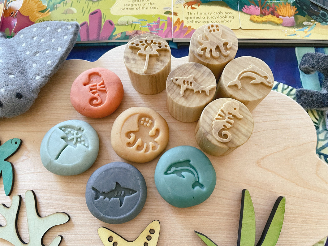 Ocean-themed Wooden stamps set of 5 (design 1)