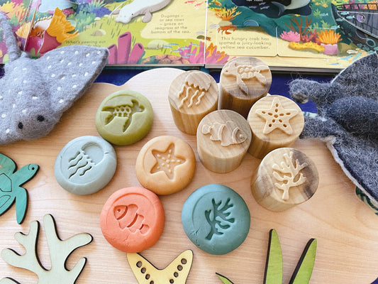 Ocean-themed Wooden stamps set of 5 (design 2