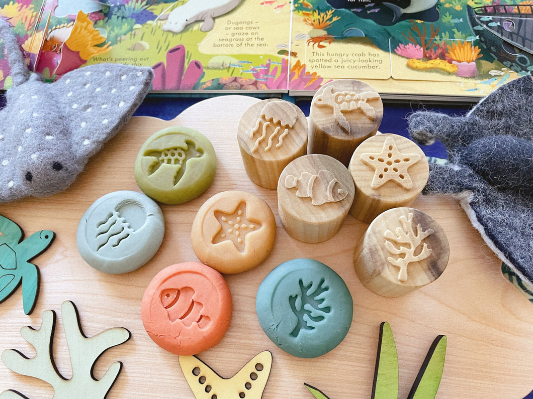 Ocean-themed Wooden stamps set of 5 (design 2