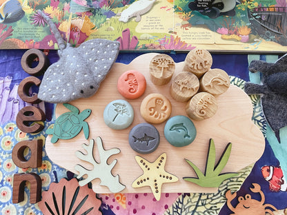 Ocean-themed Wooden stamps set of 5 (design 1)