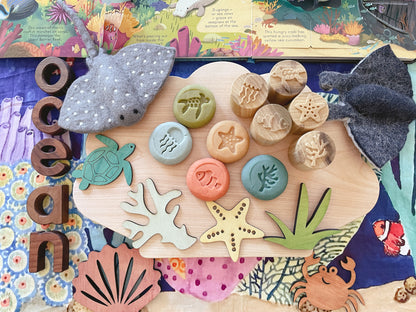 Ocean-themed Wooden stamps set of 5 (design 2